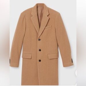 Club Monaco wool preppy textured top coat in camel.